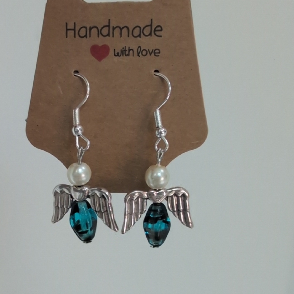 Handmade Sapphire Blue Czech Glass Angel Wing Earrings